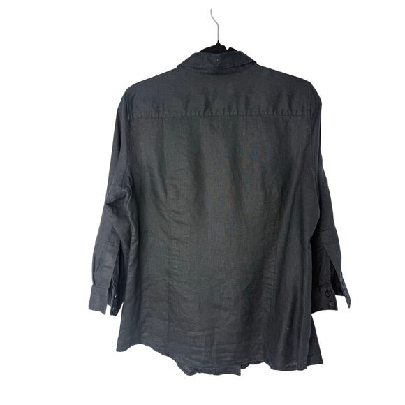 Liz Claiborne Black Linen Pintuck Button Front Shirt Blouse Women’s L Minimalist - Picture 2 of 9